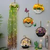 Decorative Flowers Artificial Hanging Plants With Led Light Rose Sunflower Indoor Outdoor Home Room Garden Decor Wall Green Gift
