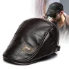 Bérets rétro PU cuir chapeaux pour hommes automne hiver Faux chapeau moyen âge hommes visière chaud plat ed casquette réglable 230214