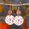 Hoop Earrings Valentine's Day Pair Of Round Wooden Patchwork Geometric Pattern Double Sided To Wear Decorative Girls Gifts