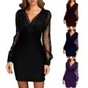 Women's mesh V-neck sequin long-sleeved dress slim dress for women006