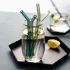 Pailles en verre résistantes à la chaleur, colorées, pour jus de lait, avec brosse de nettoyage, pour Cocktail, fête de mariage