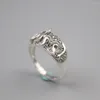 Klusterringar Pure 925 Sterling Silver Ring Band 9mm Zircon Elephant Size Justerbar för kvinnliga män