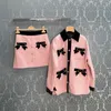 Two Piece Dress Designer High-end Thousand Bird Pattern Pretty Pink Bowknot Celebrity Style Coat Half-skirt Set 0B8O