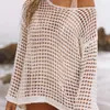 Camisetas al aire libre Mujeres Bikini Smock Suelto Protección solar Cuello redondo Ver a través de AntiUV Casual Manga larga Protector solar Playa Cubrir para playa J230214