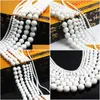 Stone 8Mm 412Mm Natural Beads White Round Loose Beading For Jewelry Making Jewellery Diy Drop Delivery Dhgarden Dhhst