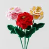 Decorative Flowers Handmade Crochet Peony Yarn Flower Bouquet With Stem Artificial Knitted For Wedding Bridal