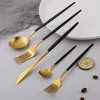 Dinnerware Sets Kitchen Utensils Black Gold Tableware Cutlery Set Wedding Fork Knife Spoon Stainless Steel Flatware Travel