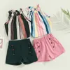 セット幼児の女の赤ちゃんサマーパックスーツ幼児縞模様のホルターノースリーブベストボタンショーツアウターの子供用服セット