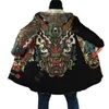 Men's Wool & Blends Oni Mask Tattoo 3D Over Printed Cloak Hoodie For Men And Women Winter Fleece Wind Breaker Warm Hood Kend22