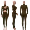 2023 Bahar Sonbahar Sexy Hollow Out Kadınlar için Tulumlar Bodysuit Sıska Uzun Kollu Göğüs Açıkçalar Gece Kulübü
