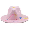 Chapéus de aba larga Balde de lã homem homem graffiti fedora para inverno outono elegante lady gangster trilby sentiu igreja de homburgo jazz 5558cm 230214