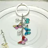 Keychains Pearl Enamel Butterfly Keychain For Women Silver Plated Zinc Alloy Key Rings Car Bag Holder Jewelry Accessories