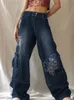 Kvinnors jeans retro grafiktryck y2k baggy jeans grunge fairycore hög midja last denim byxor streetwear casual tröja cuteandpsycho 230214