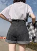 Shorts pour femmes FTLZZ Summer Femmes Taille Haute Bouton H Jambe Jeans Casual Femme Loose Fit Blue Denim 230214