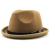 Wide Brim Hats Bucket Pork Pie For Men With Belt Imitation Woolen Felt Fedora Top Winter Autumn Church Roll Up Luxury Woman Fashion 230214