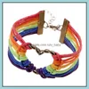 Tennis Creative Fashion Jewelry Homosexual Mens Bracelet Heart Woven Rainbow Color Bracelets Drop Delivery Dhtl8