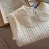 Tshirts Baby Girl Sweet Lace Peter Pan Collar Tops Winter Fashion Ribbed Tjockade Bottoming Girls Simple Cotton Knitwear Tees 230214
