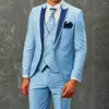 Męskie garnitury moda krawiec wykonany luźny styl garnituru mężczyzn Slim Fit Blue Tuxedo na sukienkę ślubną kolację plażowe ubranie męskie ubranie 3 kawałki