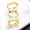 Bagues de cluster plaqué or CZ pierre bague pour femmes réglable ouverture doigt zircon été plage fête bijoux