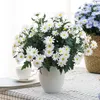 Fleurs décoratives 9 têtes marguerite en soie blanche artificielle 35 cm de long bouquet de branche pour la maison jardin mariage décoration de noël faux