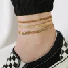 Fußkettchen Frauen Gold Farbe Edelstahl Kette 1/2/3 teile/satz Strand Barfuß Fuß Schmuck Bein Knöchel Dame urlaub Geschenke