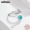 Ear Cuff WOSTU 100% 925 Sterling Silver Mermaid Women Ring Wedding Jewelry Gift Green Crystal ring Party USe 230214
