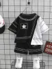 Abbigliamento Abbigliamento per bambini Completo per ragazzi Completi estivi Bambini Casual Cuciture in bianco e nero Maglietta a maniche corte irregolare Pantaloncini Due pezzi