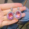 Necklace Earrings Set Luxury Pink Zircon Jewelry Silver Color Oval Cut Dangle Ring For Women Party Accessories Christmas Gifts