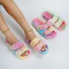 Slippers Winter Soft-soled Home Warm Ladies Slides Fashion Gradient Color Tie-dye Platform Buckle Parallel Bars Furry Women