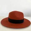 Stingy Brim Hats Korean Custom Brick Red Jazz Hat For Women Winter Wool Fedora Casual Keep Warm Black Ribbon Fascinator