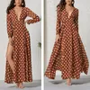 Casual Dresses Womens Summer Dress Kpop V-hals Hög midja Dot Long Böhmen Sexig ärm Pitched Elegant Robe Femme