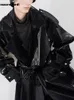남성용 재킷 Mauroicardi 브랜드 긴 대형 럭셔리 반사 반짝 반짝 반짝 반짝 빛나는 가죽 트렌치 코트 남성 패션 벨트 방수 비 230213