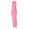 Casual Dresses 2023 Summer Solid Ribbed Tank Dress Women Fashion Pink Black Sleeveless BodyCon Long Robe Streetwear Wholesale Drop