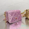 Crystal Messenger Bag Postman Purse Satin 1423 Crossbody Bags Bling Diamond Handbag Triangle Sign Snap Closure Chain Handbags Flap