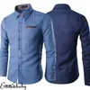 Casual shirts voor heren merk heren casual slanke fit stijlvolle washenim lange mouwen jeans shirts smart casual mode mannen kleding mxxxl 230214