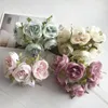 Decorative Flowers European Retro Rayon Tea Rose Flower Bud Bouquet Wedding Home Fake Party DIY Decoration Pots