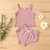 Sets Baby Girls Clothes Set PCS Summer Outfits Suit Sling Plain Color Ribbed Camisole TopsHigh Waist Bowknot Shorts Infant Clothing
