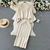 Work Dresses Autumn Winter Two Piece Set Suit Women Long Sleeve Jumpers Sweater Skirt Warm Knitted Outfit Top &Straight Sets