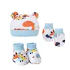 Berretti Cappelli 5 pezzi Baby Cartoon Guanti antigraffio Cappello Copri piede Set Paramani Guanti in cotone Beanie Calzini Kit per copricapo neonato 230213