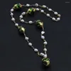 Pendant Necklaces GuaiGuai Jewelry Natural White Baroque Keshi Pearl Green Murano Glass Rosary Chain Long Necklace Handmade For Women