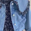 Korean Floral Autumn Girl Denim Jacket Coat Tops Flower Suit Girls Clothing Fashion Princess Dress Sets Y