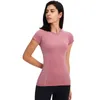 L077 Solid Color Sports Shirt Fashion T-Shirt Outdoor Fitness Clothes Women Short Sleeve Shirts Yoga Tops Slim fit Running Sweatshirt