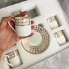 CUPS Saucers 6 PCS urkish espresso مع كوب من السيراميك المطبوع لقهوة المطبخ حفلات المشروب وير ديكور المنزل الهدايا الإبداعية