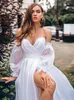 Wedding Dress Charming White 2023 Arrival Sexy Backless High Split Puff Sleeves A-Line Bridal Gown Tulle Vestidos De Fiesta