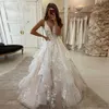 Party Dresses ALine VNeck Boho Wedding Dress Puffy Tulle Princess Bridal Plus Size Lace Appliques Backless Long Gowns 230214