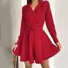 Casual jurken sexy v nek lange mouw mini jurk mode dames rug patchwork tailled veter omhoog jurk elegante vrouwen glanzende feest korte jurk 230214