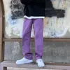 Męskie dżinsy koreańskie mody Purple zielone luźne luźne proste vintage Casual Streetwear Dosnebka Dance Dżins Cargo Worbgy Pants 230214