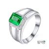 Avec des pierres latérales Or blanc Mode Tempérament Pave Bague de luxe Imitation Émeraude Diamant Gemstone Business Drop Livraison Bijoux Dh3Uv