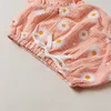 Ensembles de vêtements d'été pour bébés filles, imprimés de fleurs, sans manches, en coton et lin, hauts à volants, costume pour nourrissons