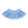 Skirts Women Gingham Plaid Mini Skirt Summer Adults Sexy Lace Trim Princess Pleating For Young Teenager Fairycore 2023